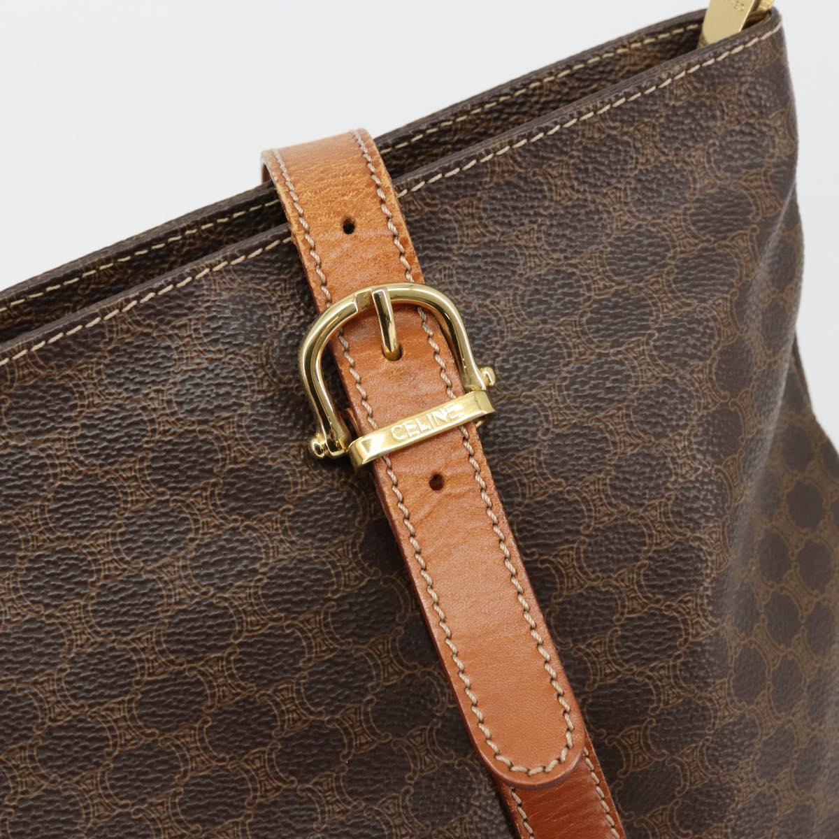 CELINE Macadam Canvas Tote Bag PVC Leather Brown Gold Auth ka4149