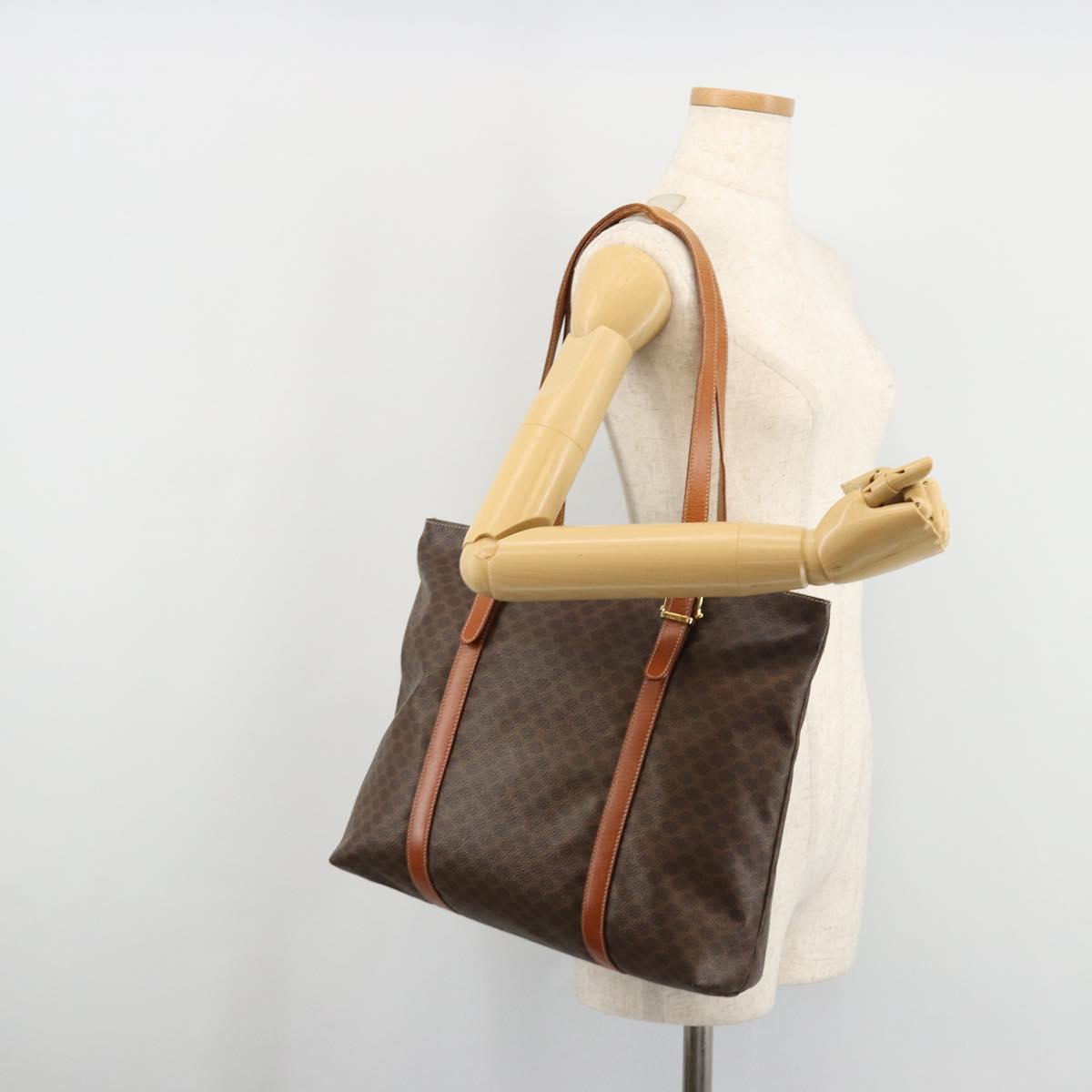 CELINE Macadam Canvas Tote Bag PVC Leather Brown Gold Auth ka4149