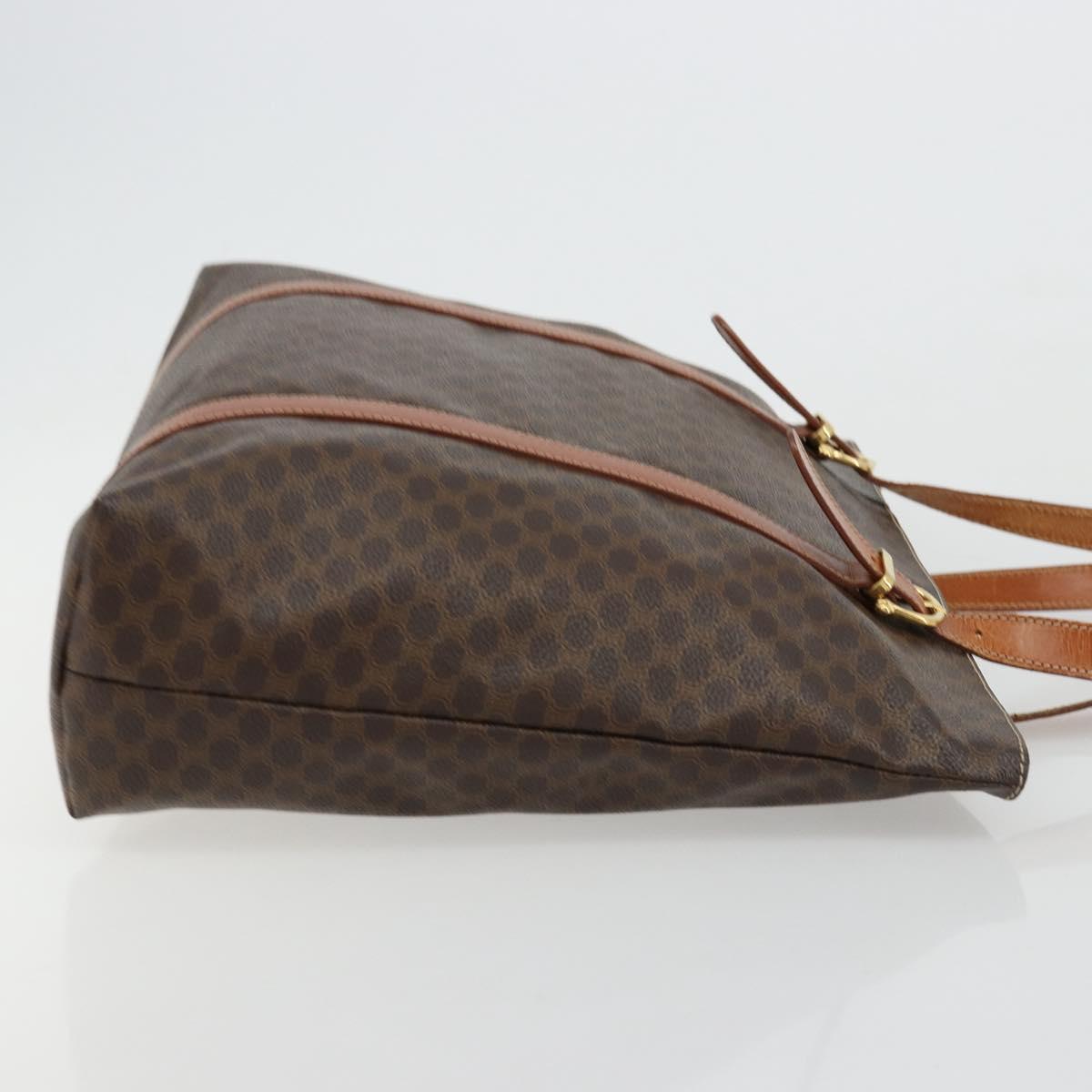 CELINE Macadam Canvas Tote Bag PVC Leather Brown Gold Auth ka4149