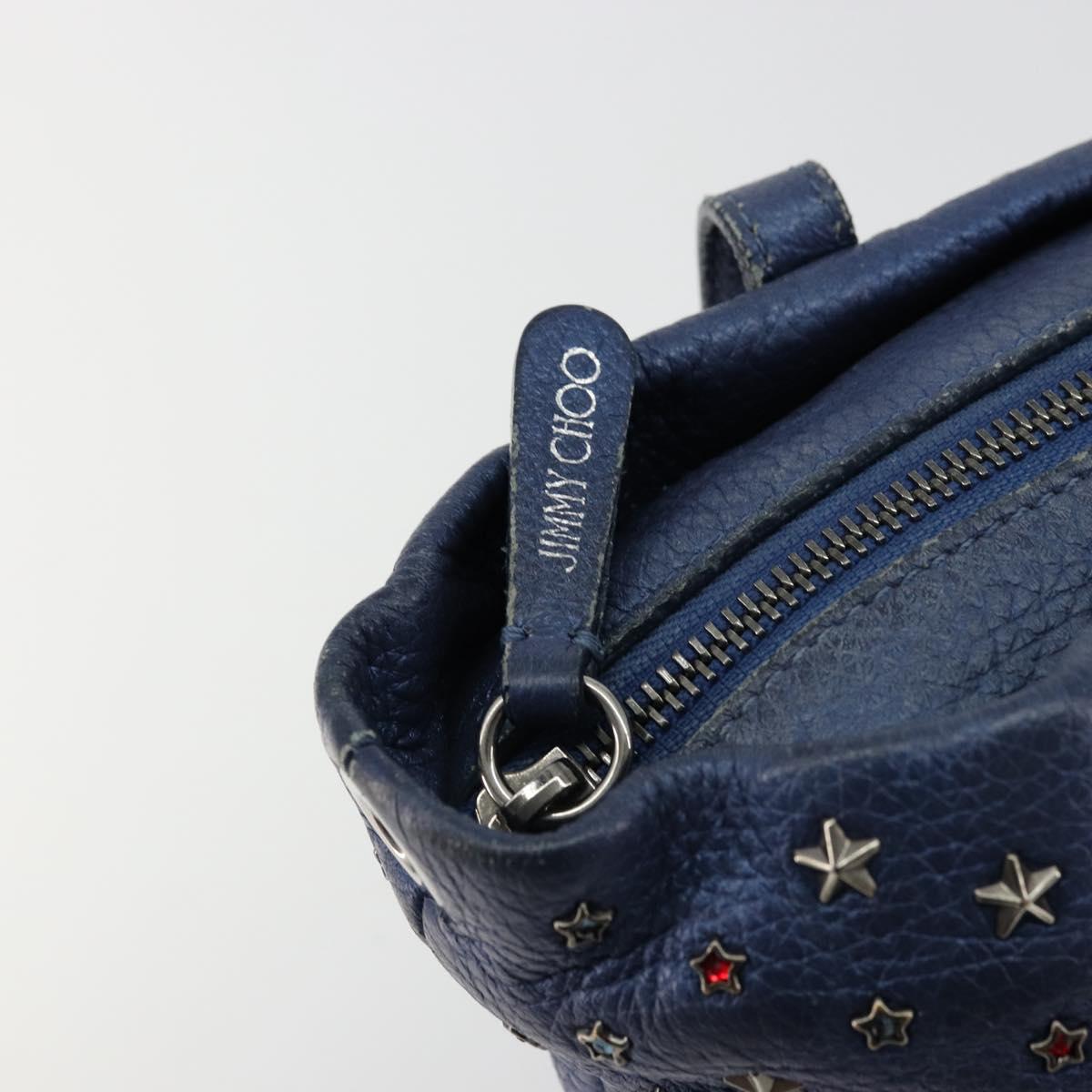 Jimmy Choo Studs Hand Bag Leather 2way Blue Silver Auth ka4151