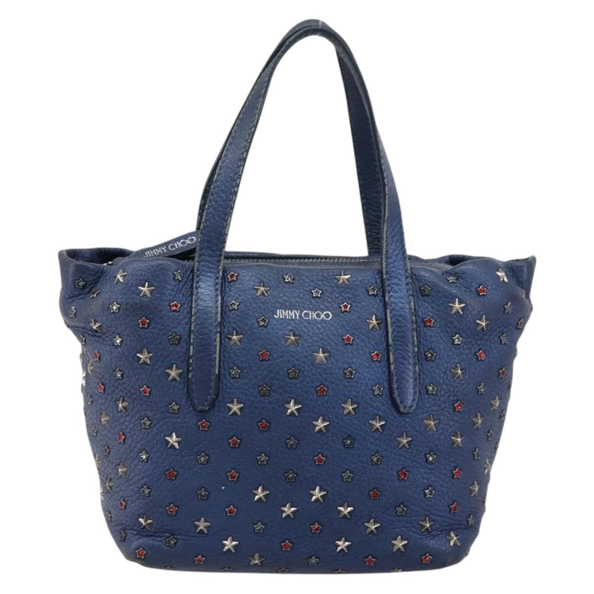 Jimmy Choo Studs Hand Bag Leather 2way Blue Silver Auth ka4151