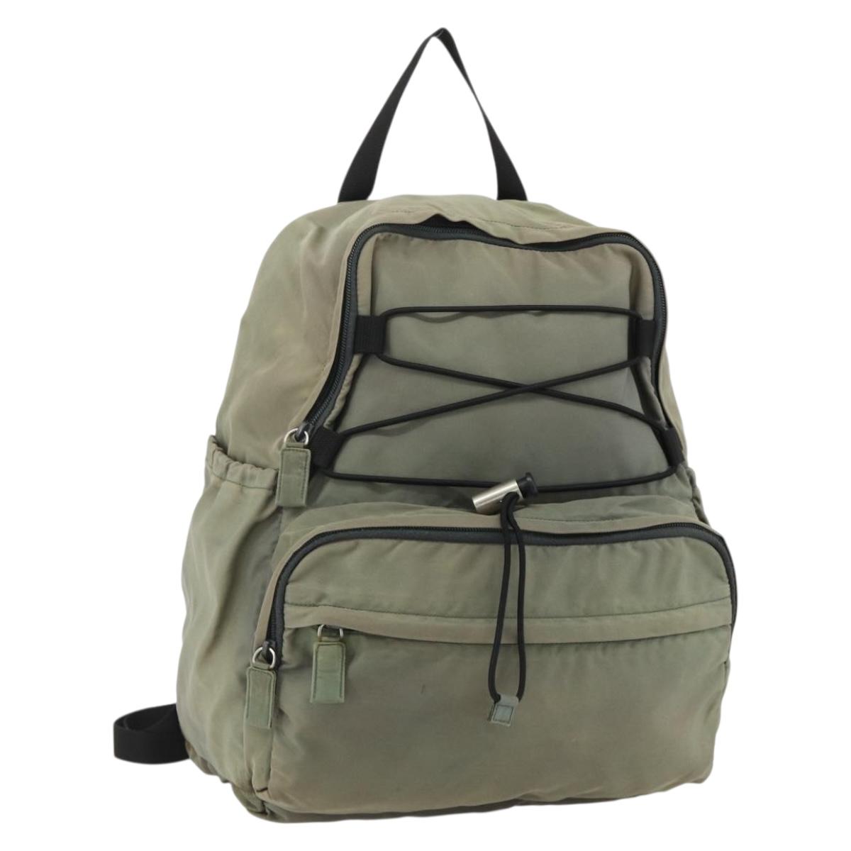 PRADA Backpack Nylon Khaki Silver Auth ka4156