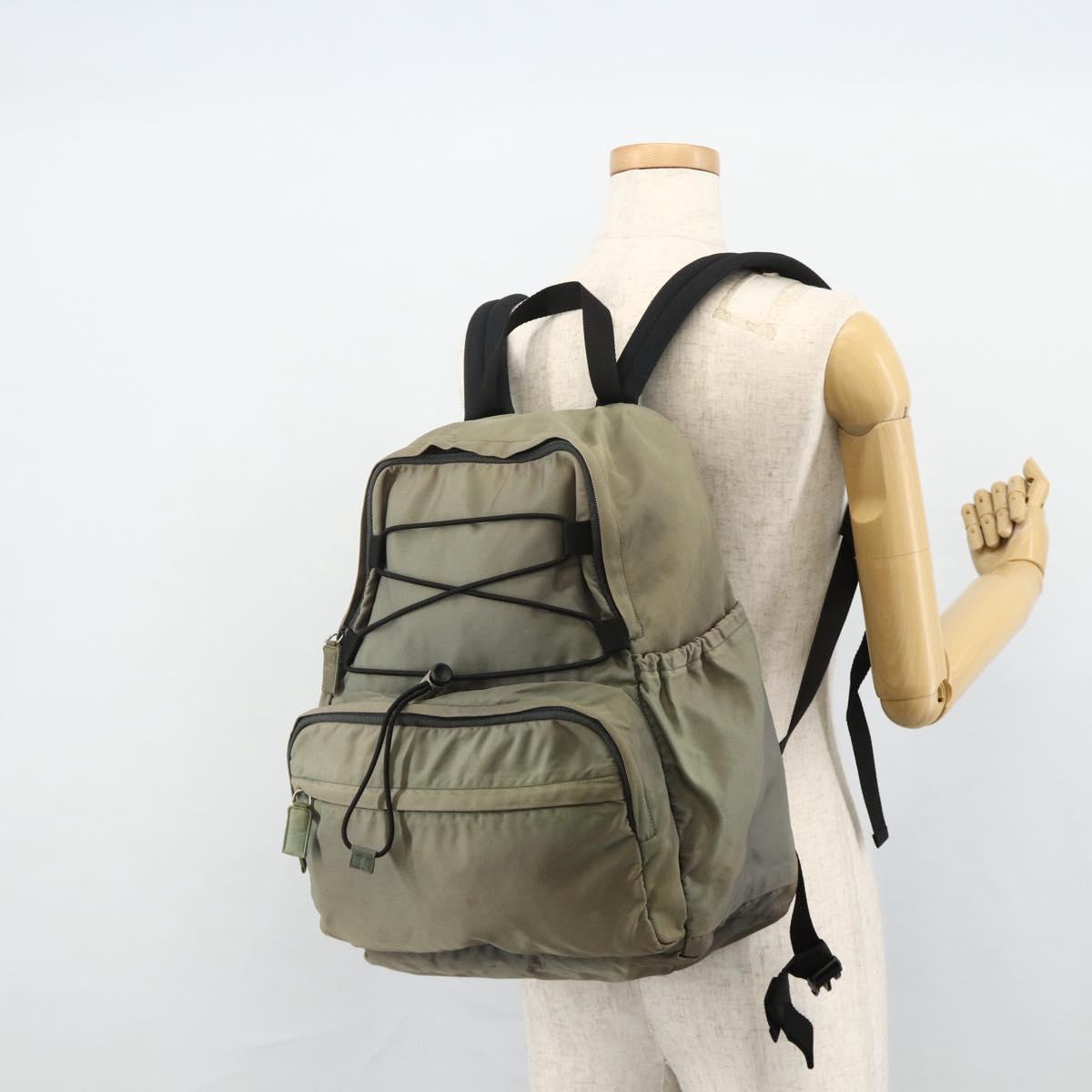 PRADA Backpack Nylon Khaki Silver Auth ka4156