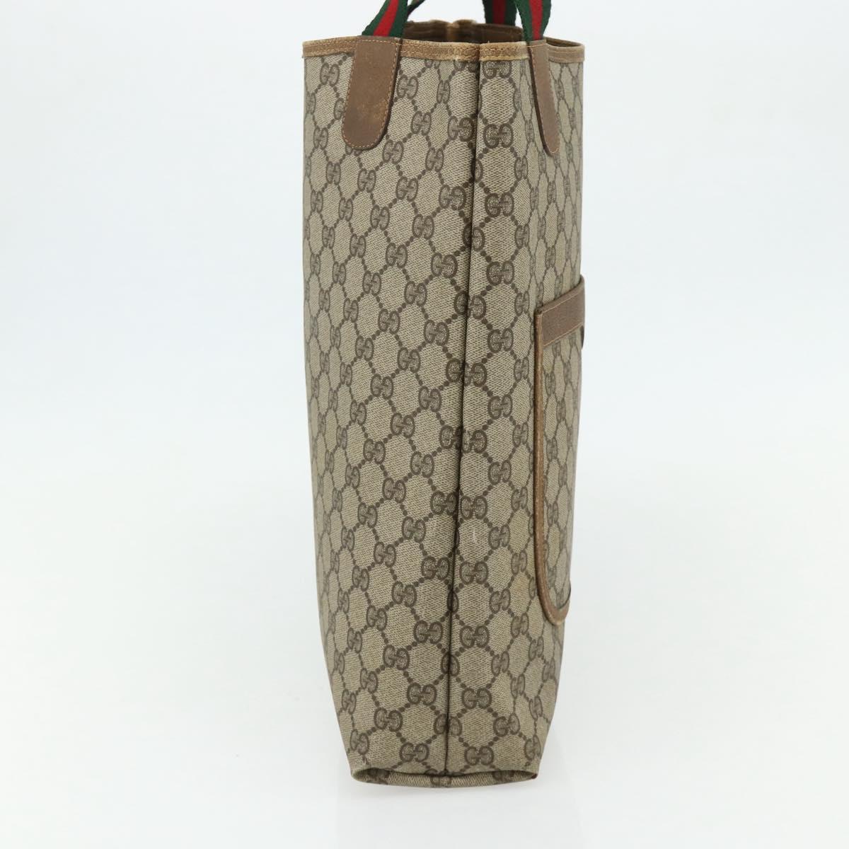 GUCCI GG Supreme Web Sherry Line Tote Bag PVC Beige Gold 39 02 003 Auth ka4157