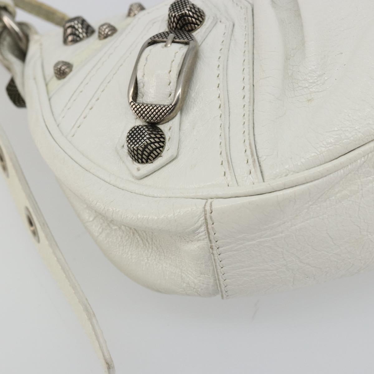 BALENCIAGA Luca Goal Shoulder Bag Leather White Silver 671309 Auth ka4167SAM