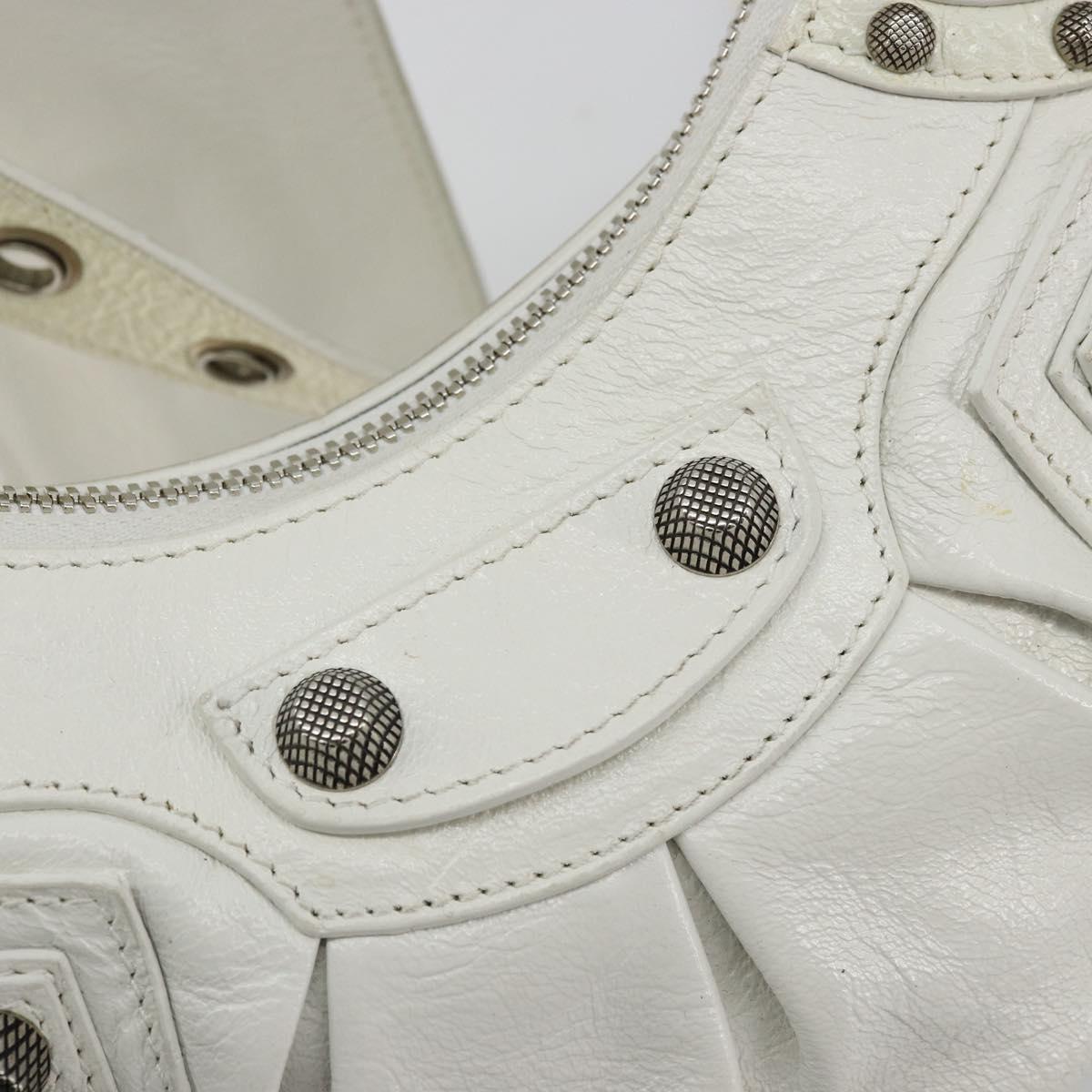 BALENCIAGA Luca Goal Shoulder Bag Leather White Silver 671309 Auth ka4167SAM