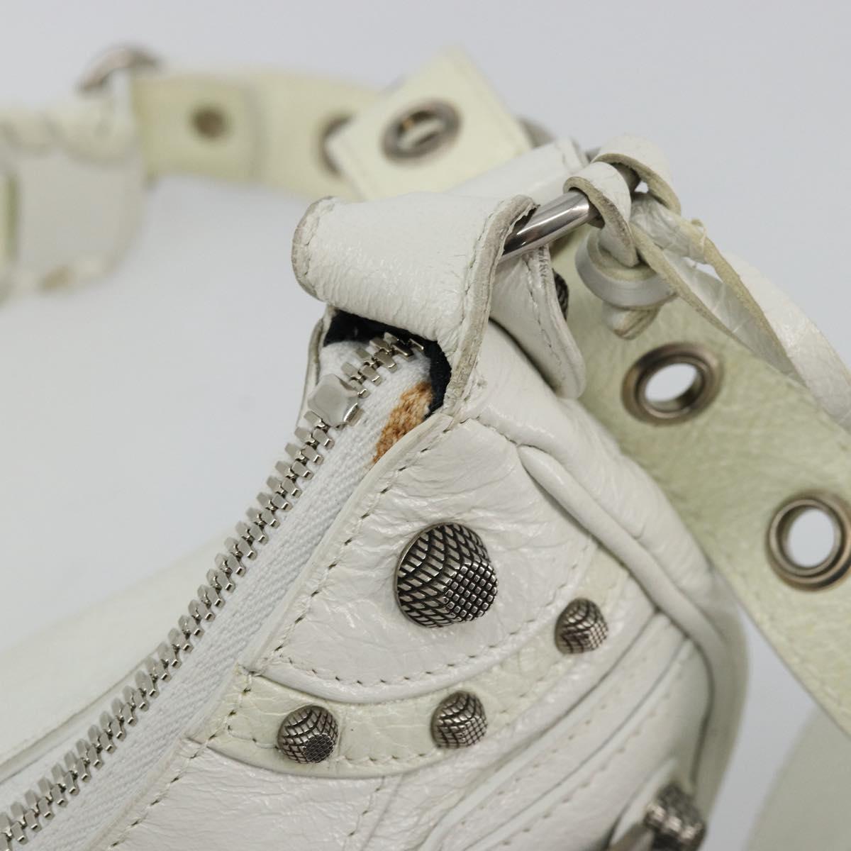 BALENCIAGA Luca Goal Shoulder Bag Leather White Silver 671309 Auth ka4167SAM