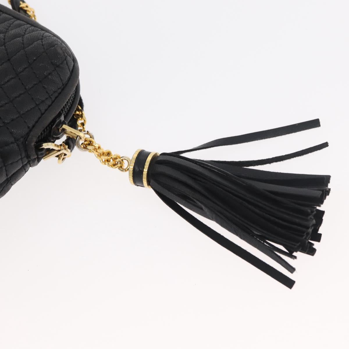 BALLY Chain Shoulder Bag Leather Black Gold Auth ka4169A