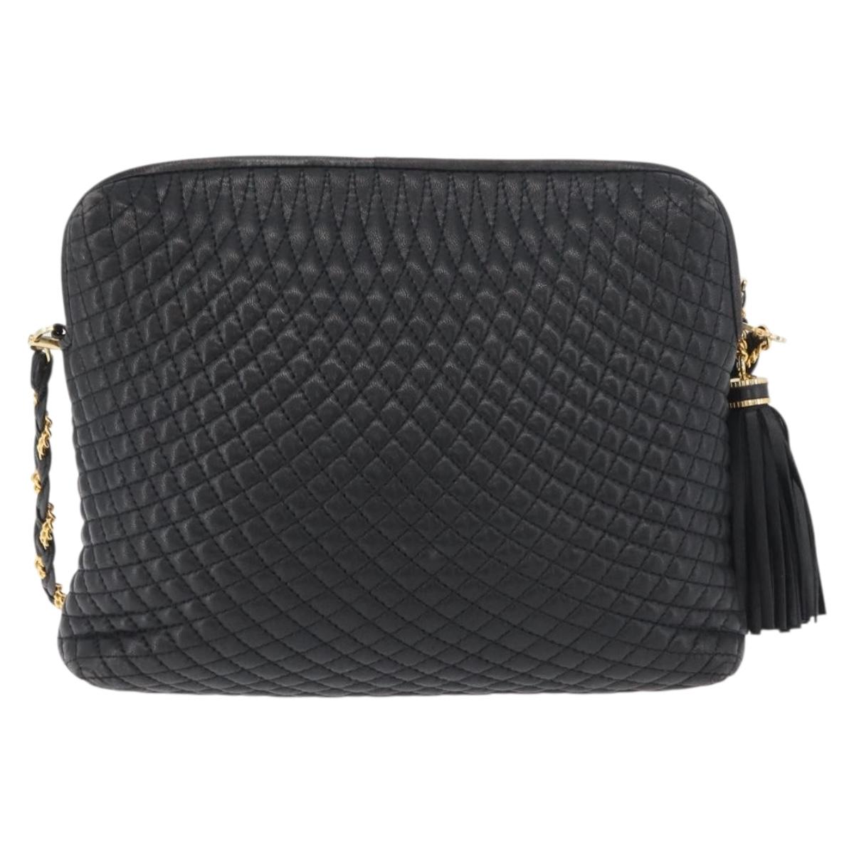 BALLY Chain Shoulder Bag Leather Black Gold Auth ka4169A