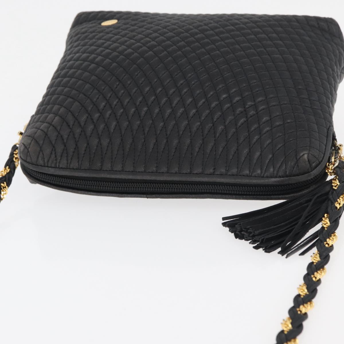 BALLY Chain Shoulder Bag Leather Black Gold Auth ka4169A