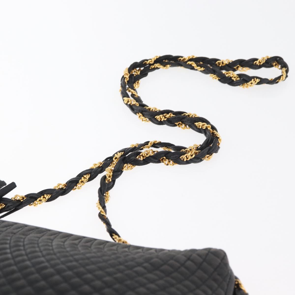 BALLY Chain Shoulder Bag Leather Black Gold Auth ka4169A