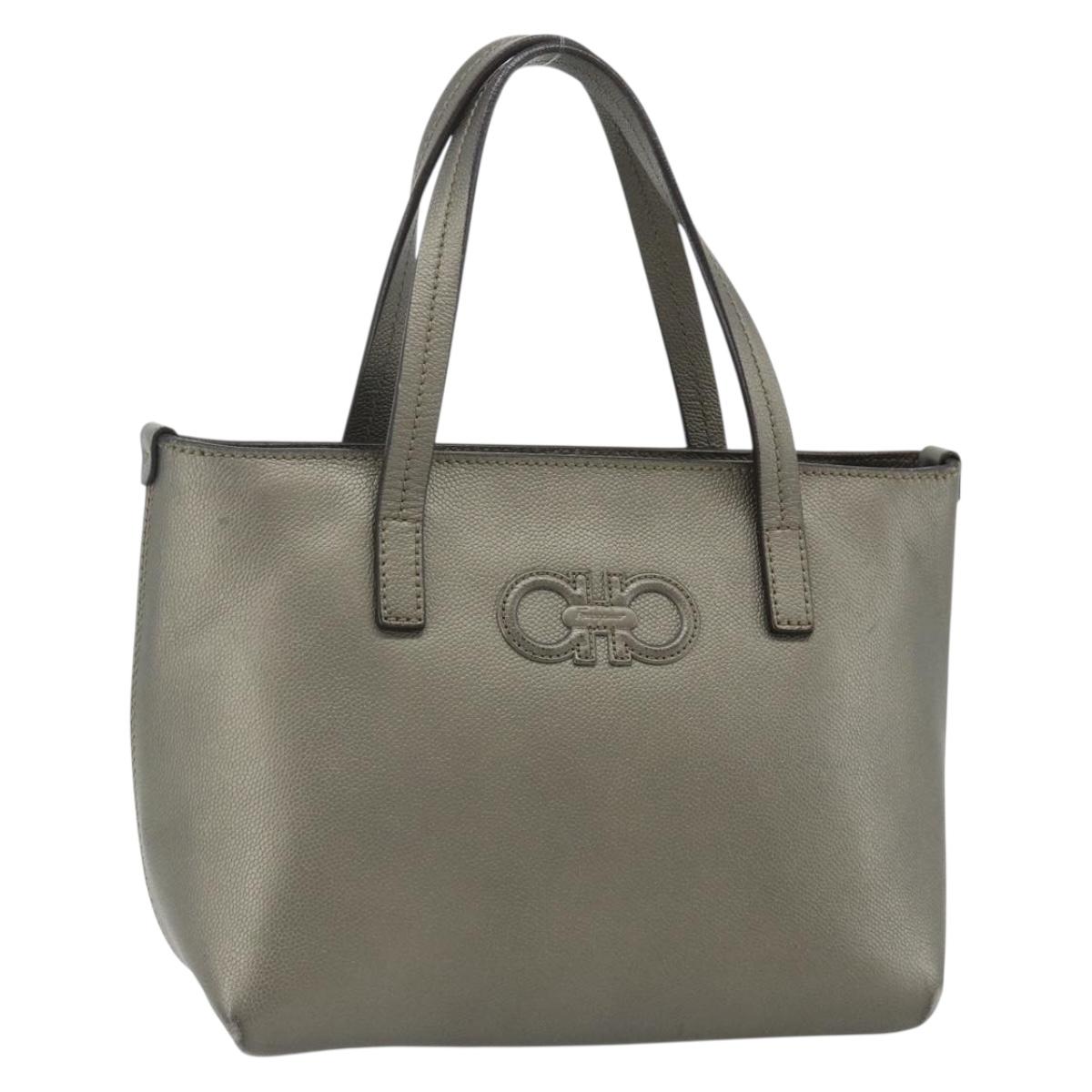 Salvatore Ferragamo Gancini Hand Bag Leather Bronze Silver Auth ka4175