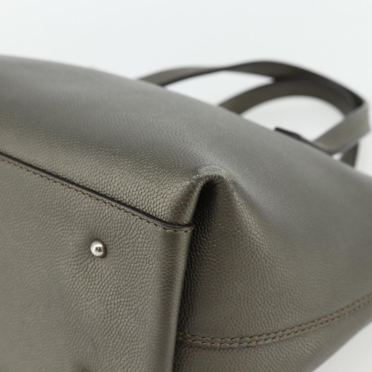 Salvatore Ferragamo Gancini Hand Bag Leather Bronze Silver Auth ka4175