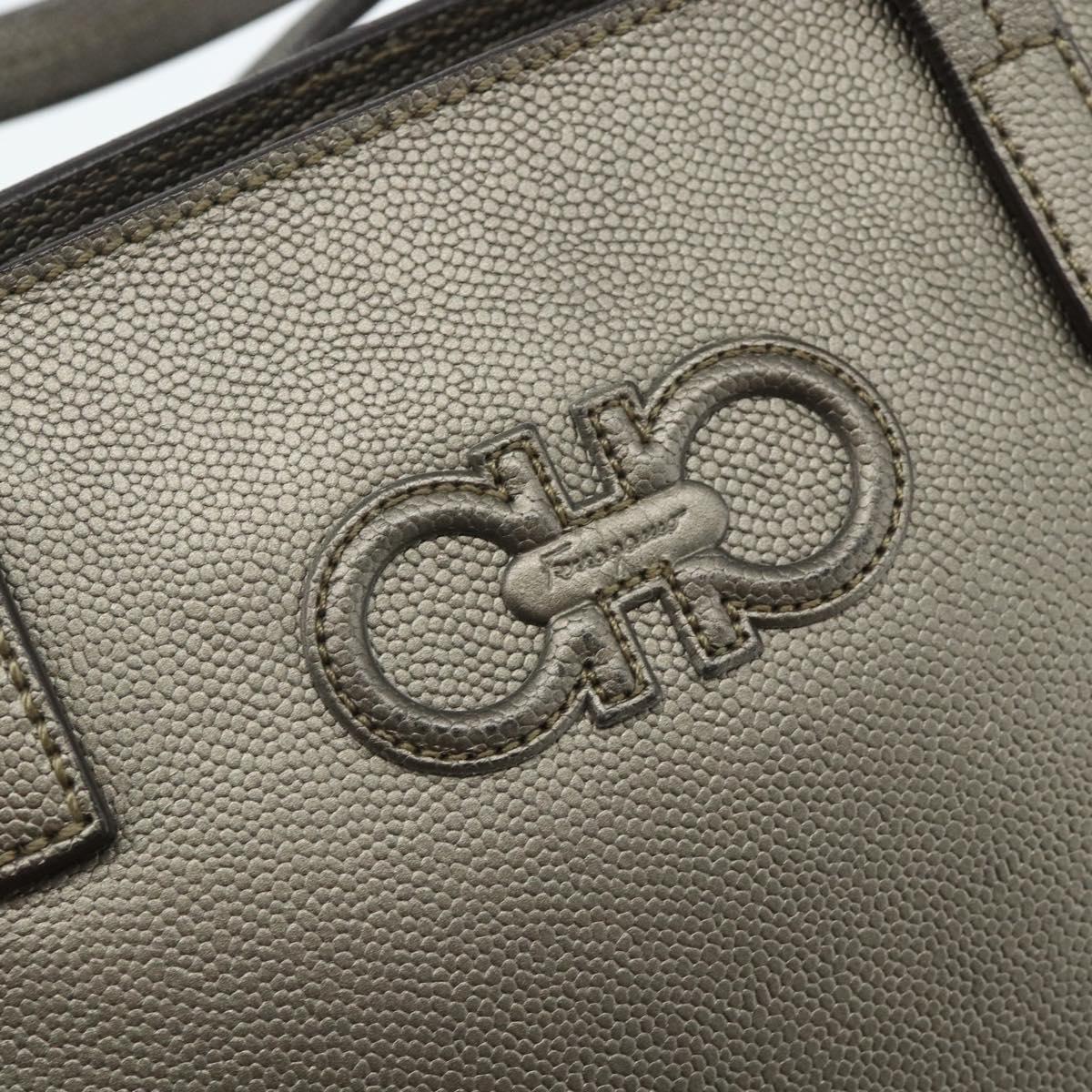 Salvatore Ferragamo Gancini Hand Bag Leather Bronze Silver Auth ka4175
