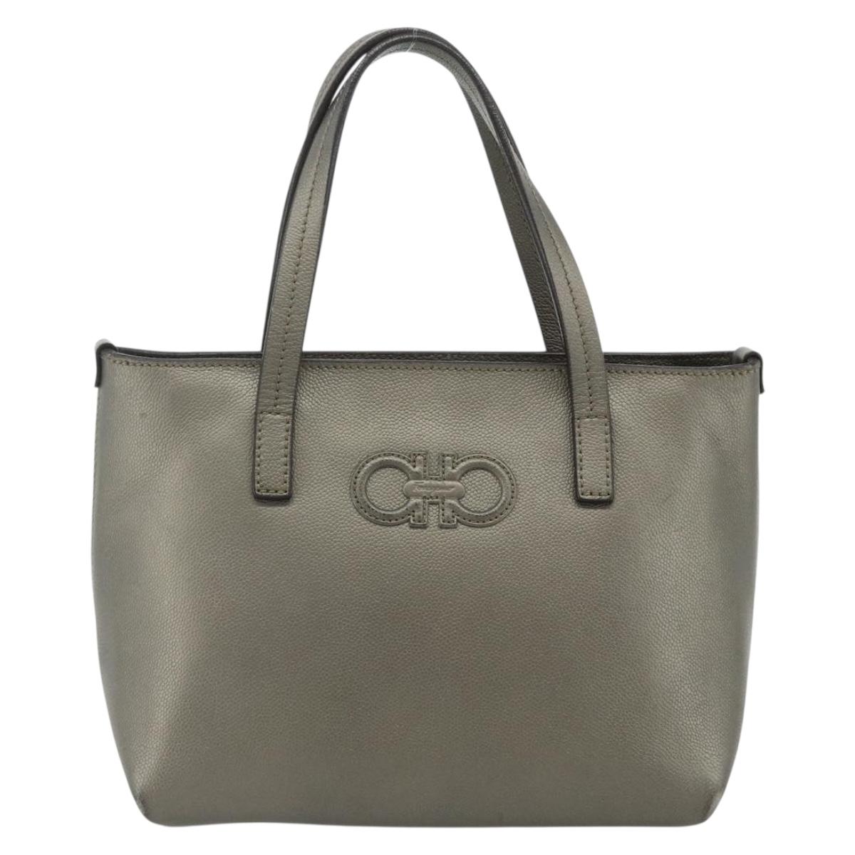 Salvatore Ferragamo Gancini Hand Bag Leather Bronze Silver Auth ka4175