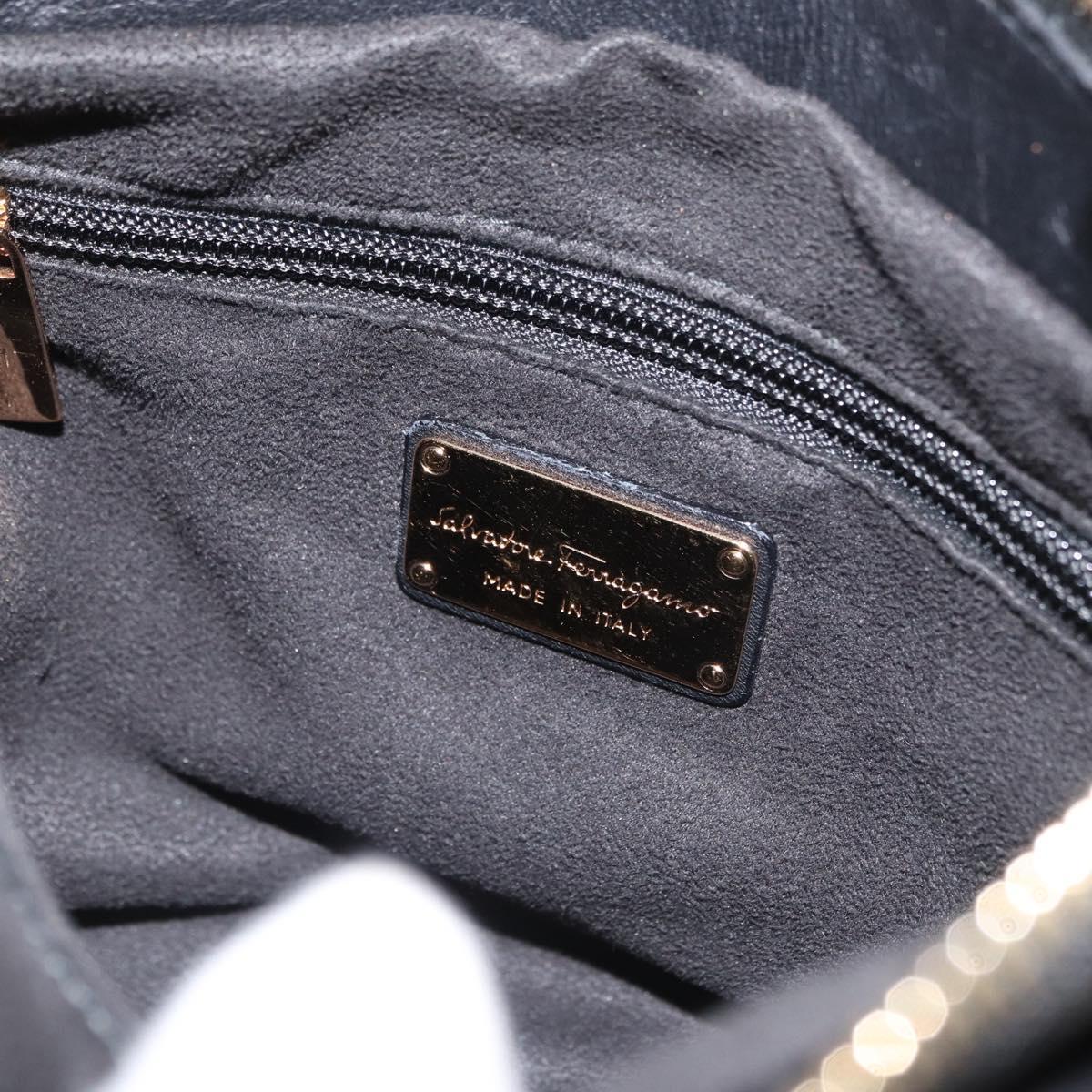 Salvatore Ferragamo Vala Hand Bag Leather Black Gold Auth ka4181A