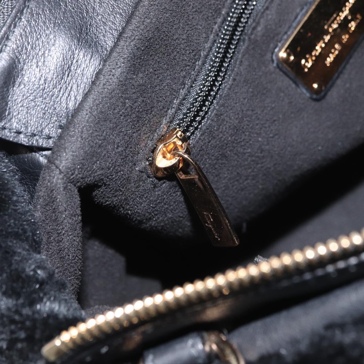 Salvatore Ferragamo Vala Hand Bag Leather Black Gold Auth ka4181A