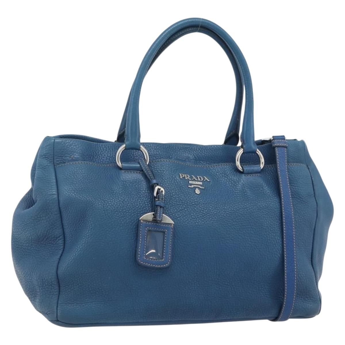 PRADA Hand Bag Vitterodino 2way Blue Silver Auth ka4188A