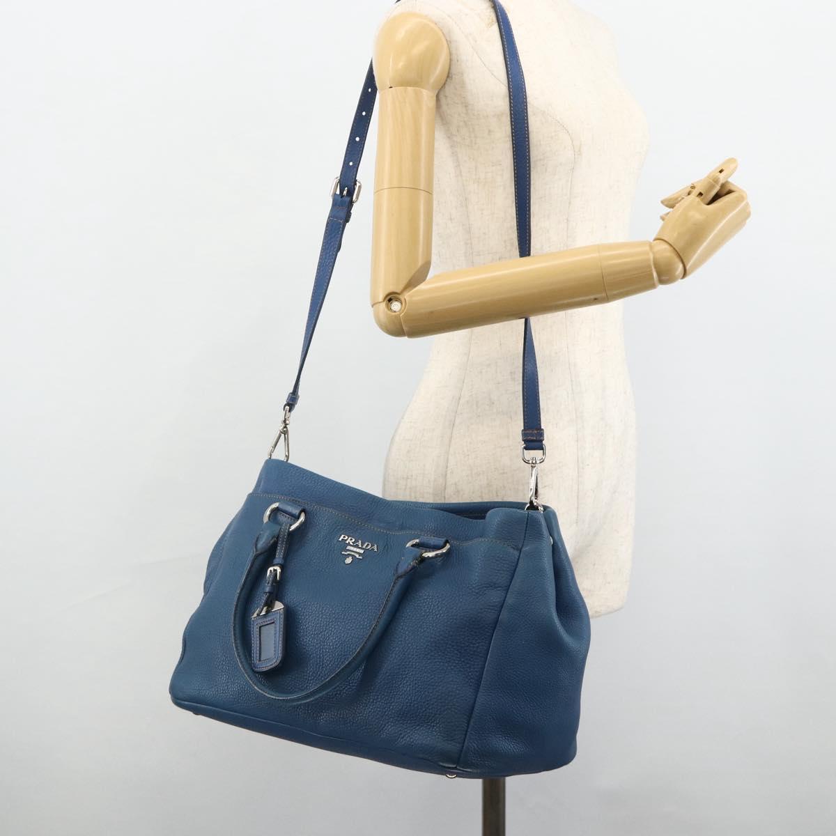 PRADA Hand Bag Vitterodino 2way Blue Silver Auth ka4188A