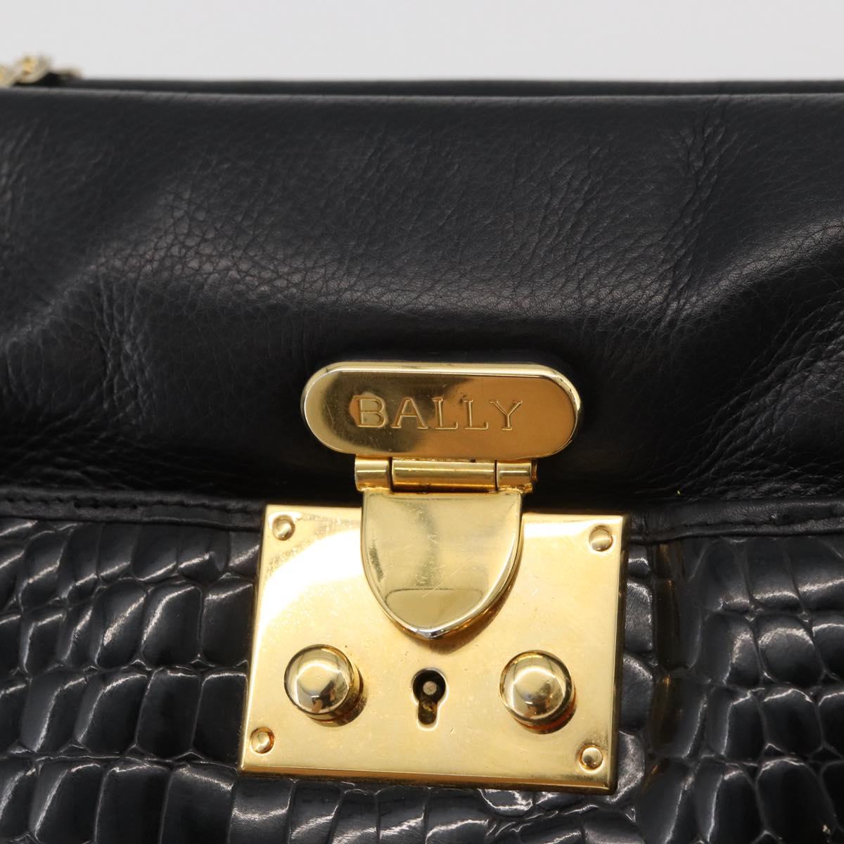 BALLY Chain Shoulder Bag Leather Black Gold Auth ka4189A
