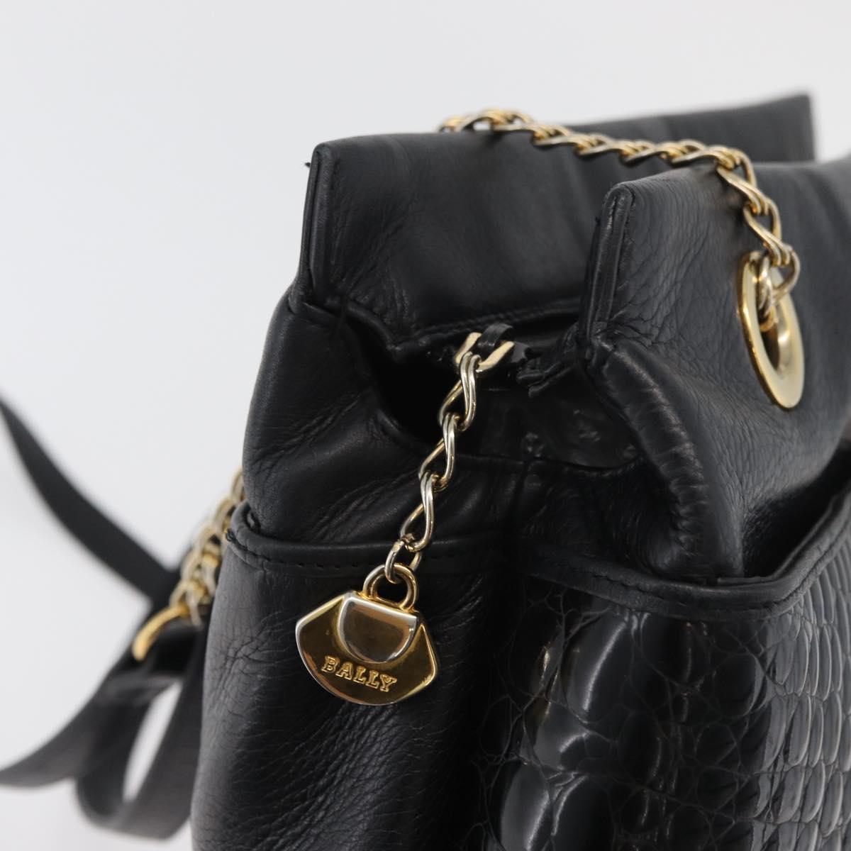 BALLY Chain Shoulder Bag Leather Black Gold Auth ka4189A