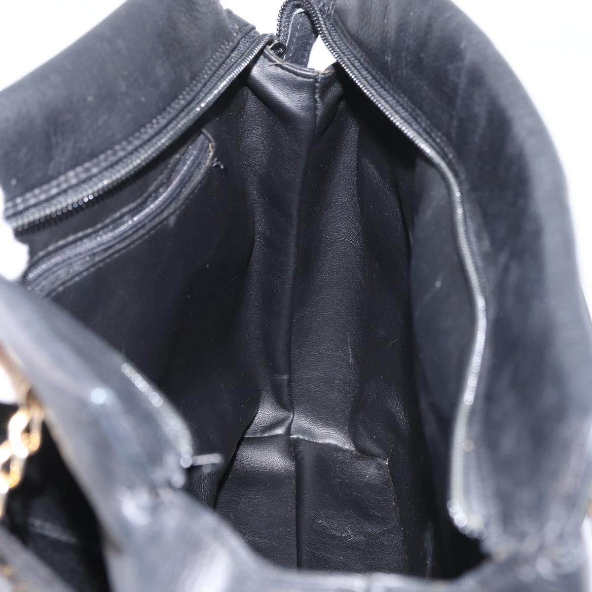 BALLY Chain Shoulder Bag Leather Black Gold Auth ka4189A