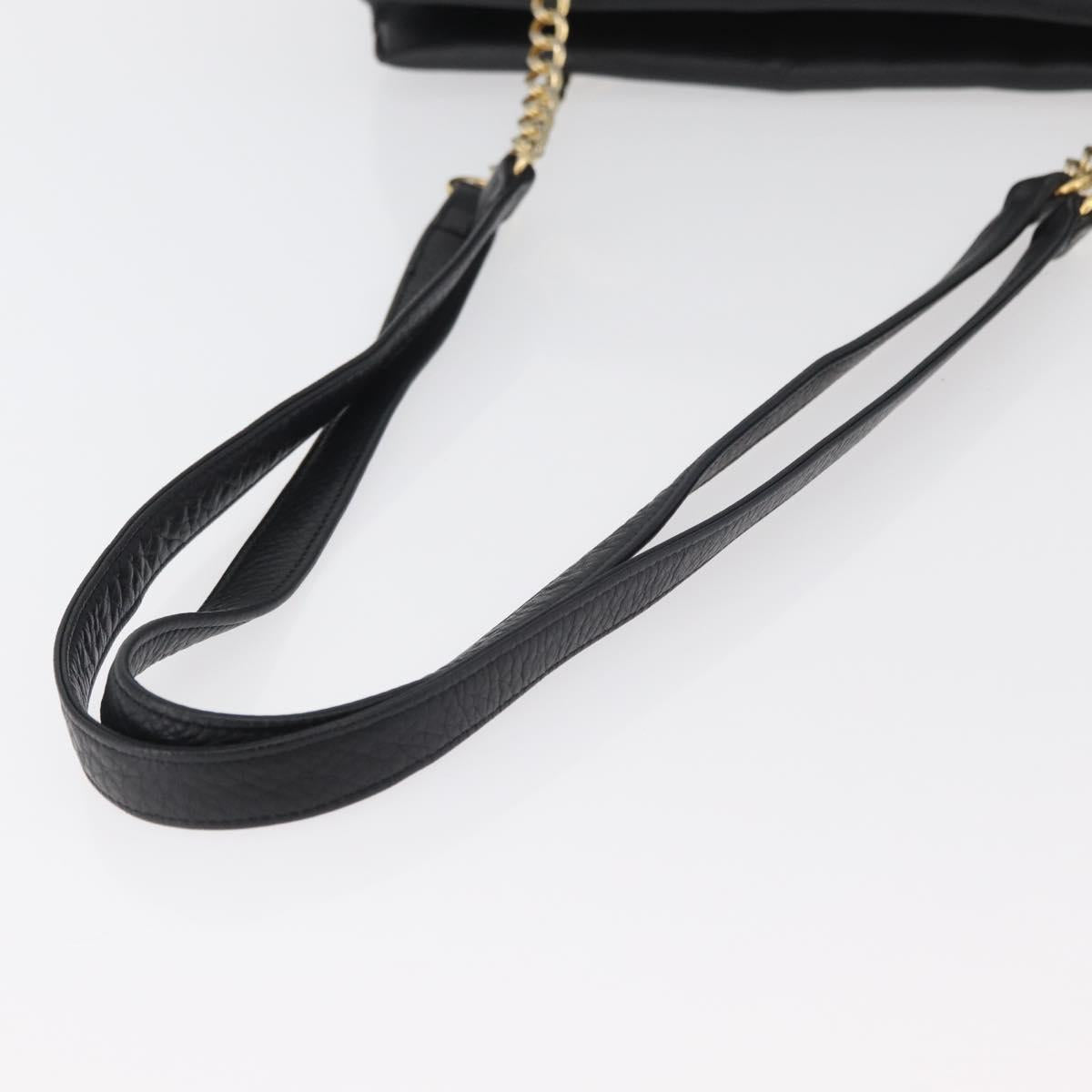 BALLY Chain Shoulder Bag Leather Black Gold Auth ka4189A