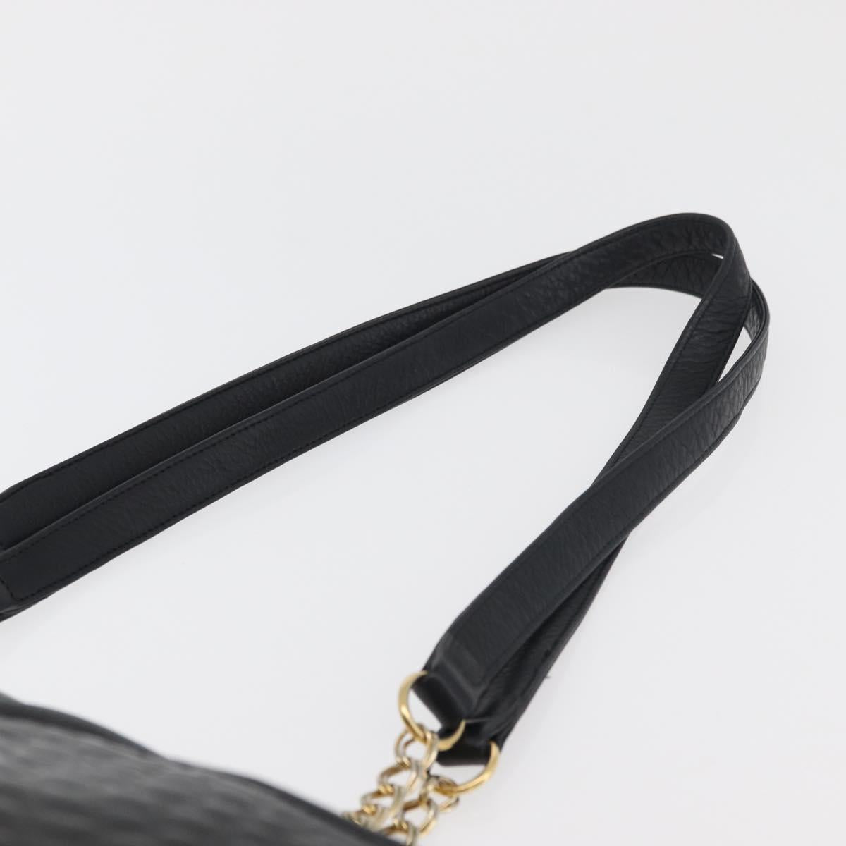 BALLY Chain Shoulder Bag Leather Black Gold Auth ka4189A