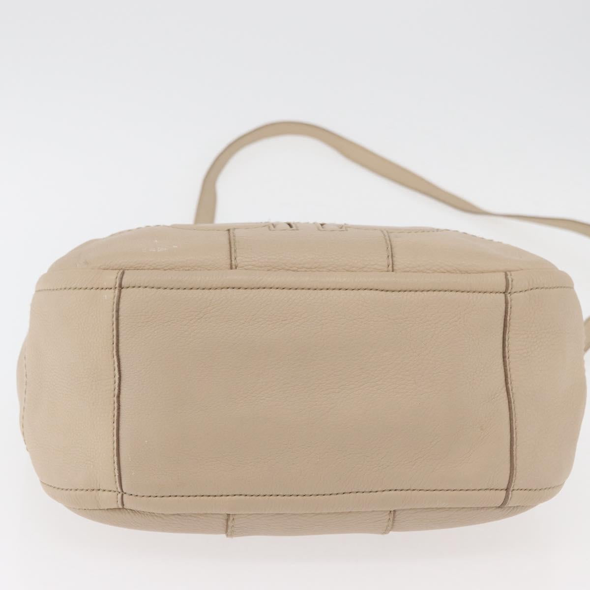 Salvatore Ferragamo Gancini Hand Bag Leather 2way Beige Gold Auth ka4190