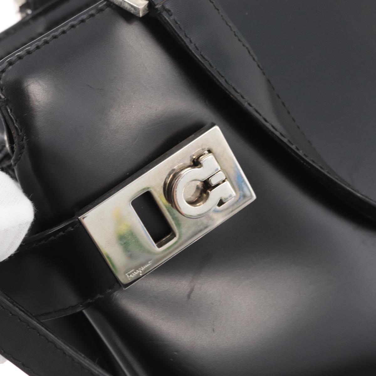 Salvatore Ferragamo Gancini Hand Bag Leather 2way Black Silver Auth ka4192
