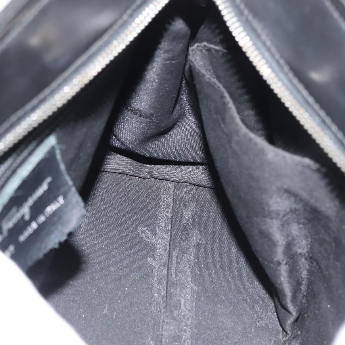 Salvatore Ferragamo Gancini Hand Bag Leather 2way Black Silver Auth ka4192
