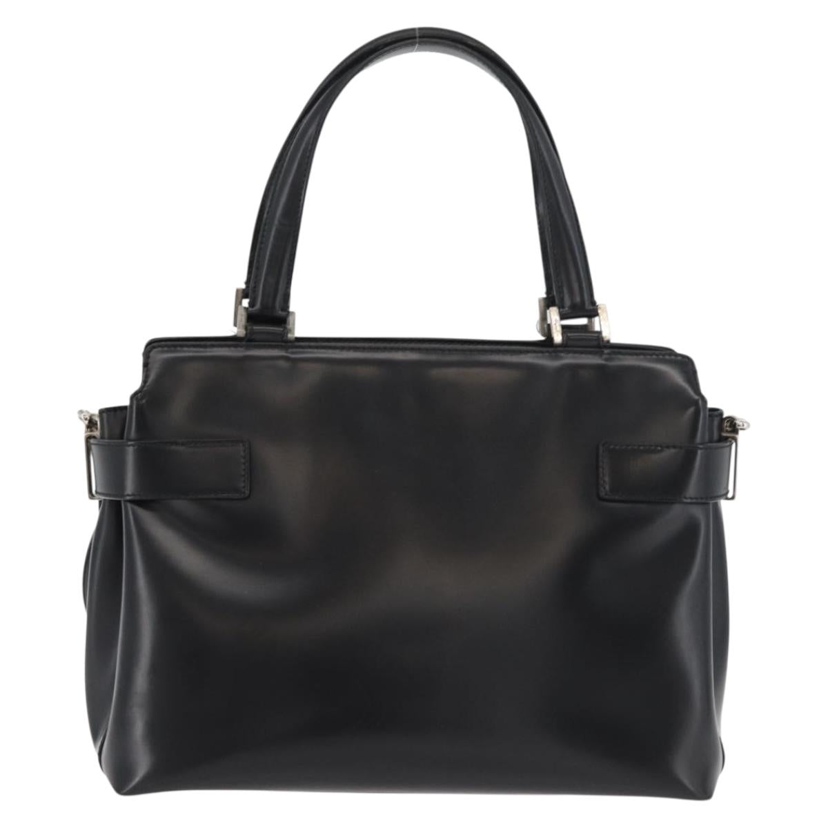 Salvatore Ferragamo Gancini Hand Bag Leather 2way Black Silver Auth ka4192