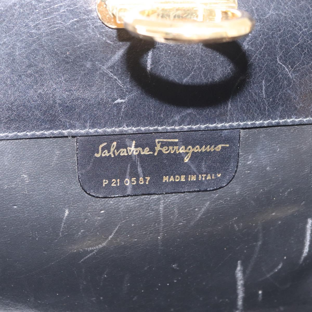 Salvatore Ferragamo Gancini Chain Shoulder Bag Leather Black Gold Auth ka4202