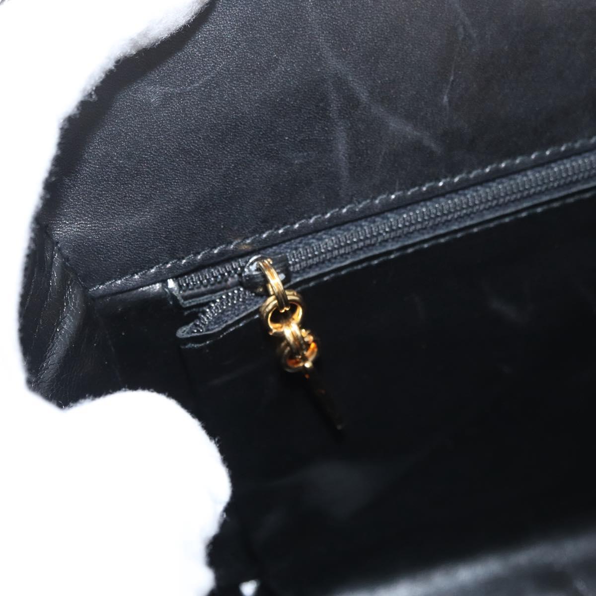 Salvatore Ferragamo Gancini Chain Shoulder Bag Leather Black Gold Auth ka4202