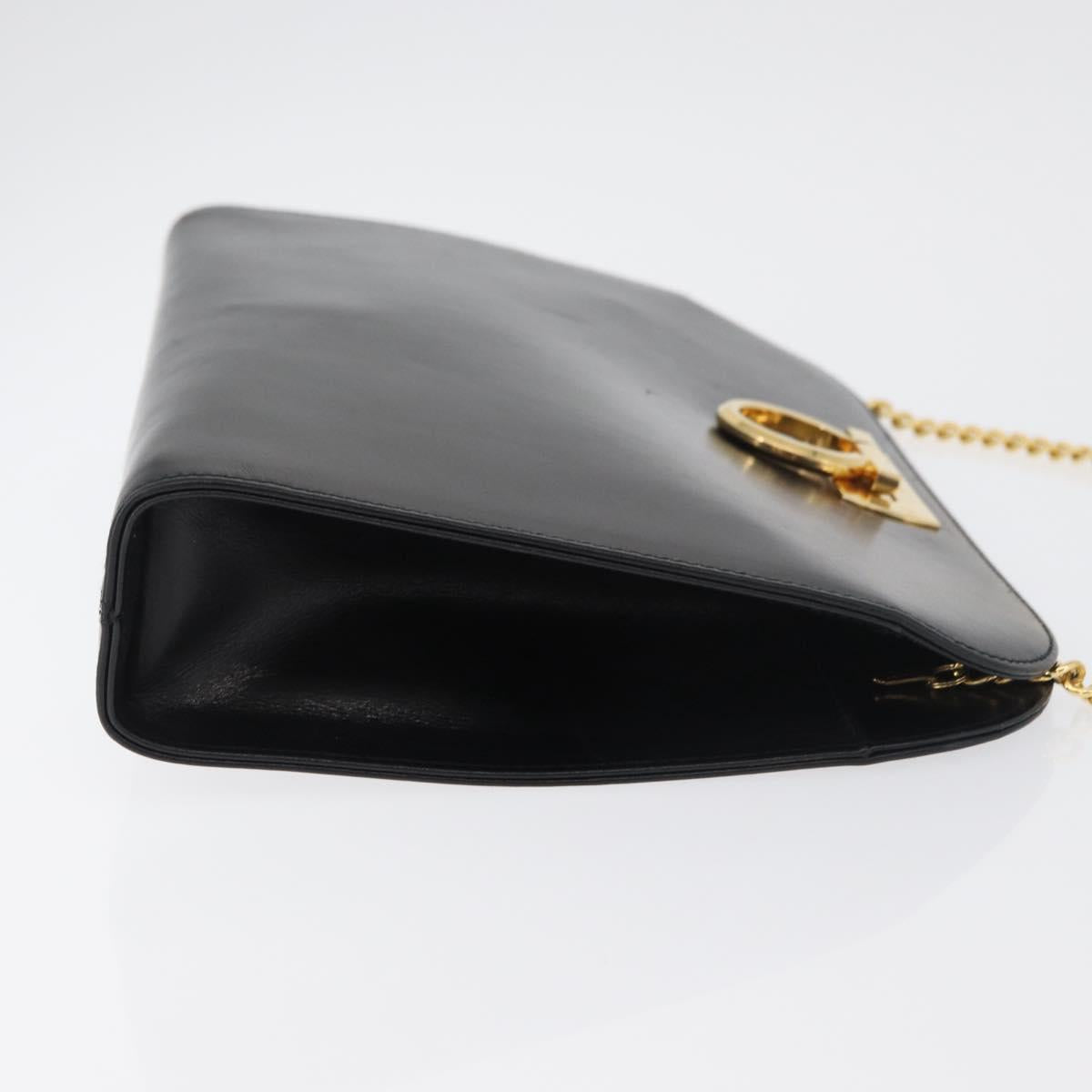 Salvatore Ferragamo Gancini Chain Shoulder Bag Leather Black Gold Auth ka4202