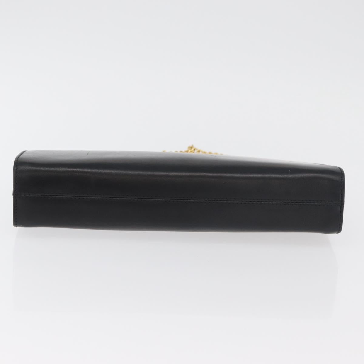 Salvatore Ferragamo Gancini Chain Shoulder Bag Leather Black Gold Auth ka4202