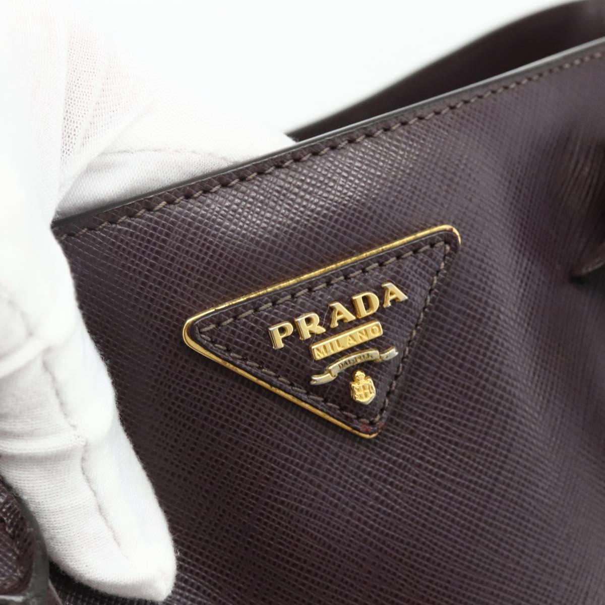 PRADA Hand Bag Safiano leather Purple Gold Auth ka4206A