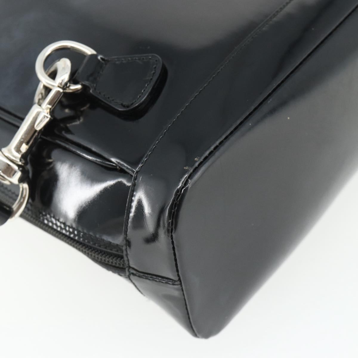 GUCCI Bamboo Bag Patent leather Black Silver 003 2058 0059 5 Auth ka4208