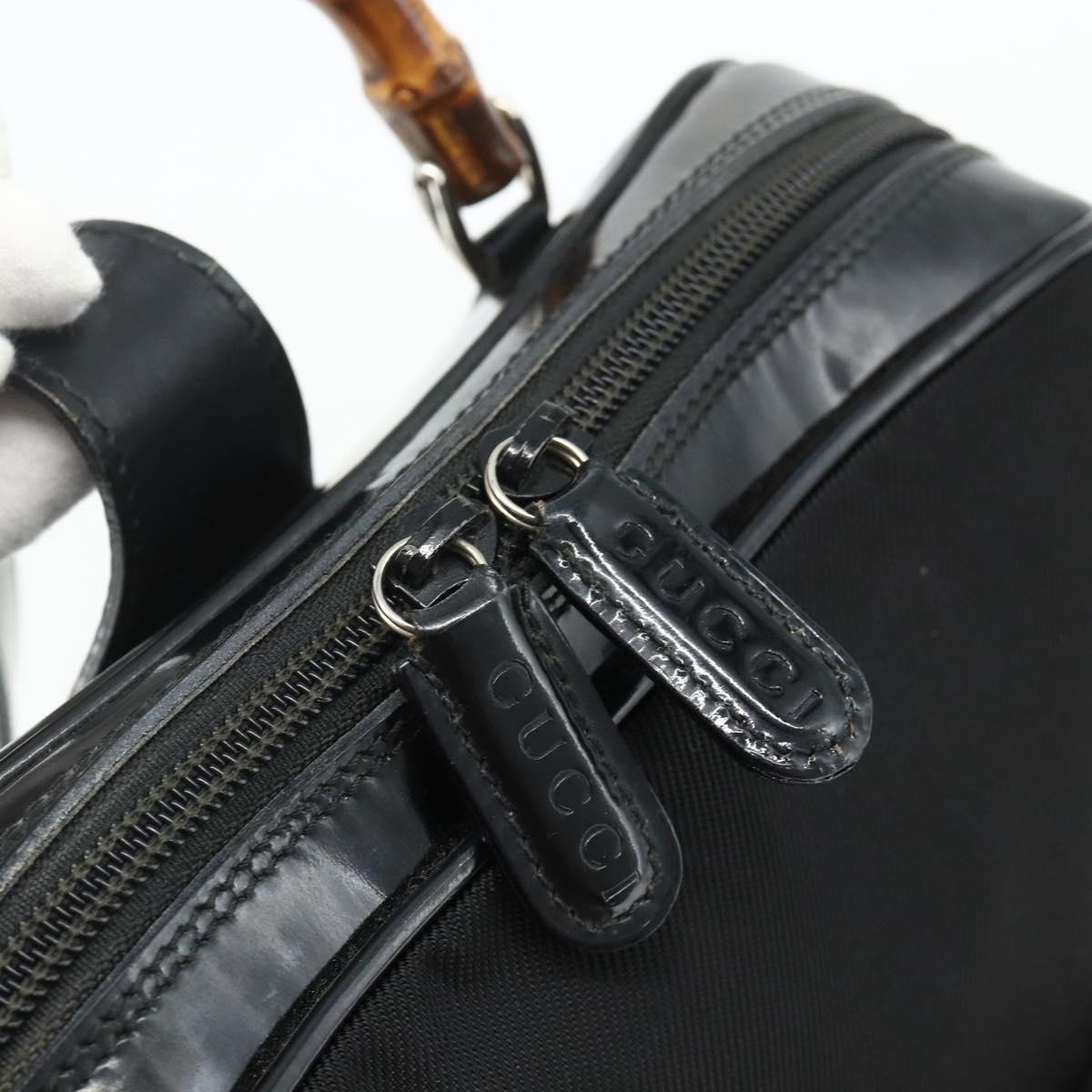 GUCCI Bamboo Bag Patent leather Black Silver 003 2058 0059 5 Auth ka4208