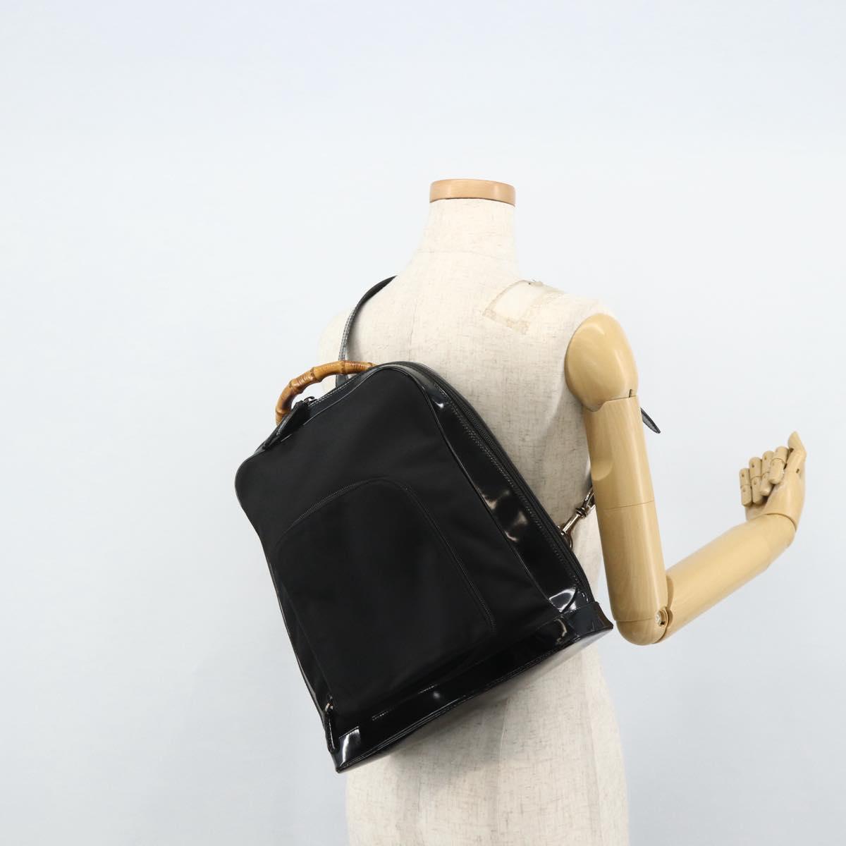 GUCCI Bamboo Bag Patent leather Black Silver 003 2058 0059 5 Auth ka4208