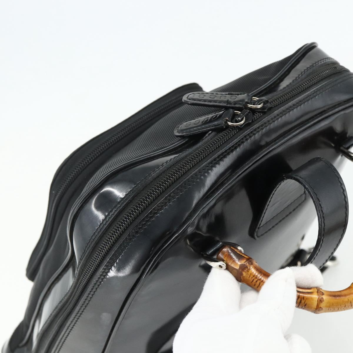 GUCCI Bamboo Bag Patent leather Black Silver 003 2058 0059 5 Auth ka4208