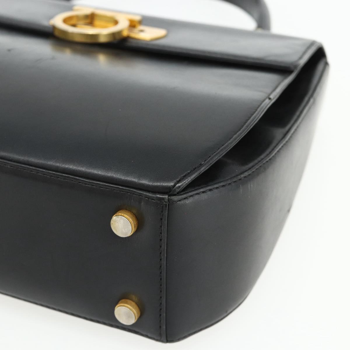 Salvatore Ferragamo Gancini Hand Bag Leather 2way Black Gold Auth ka4209