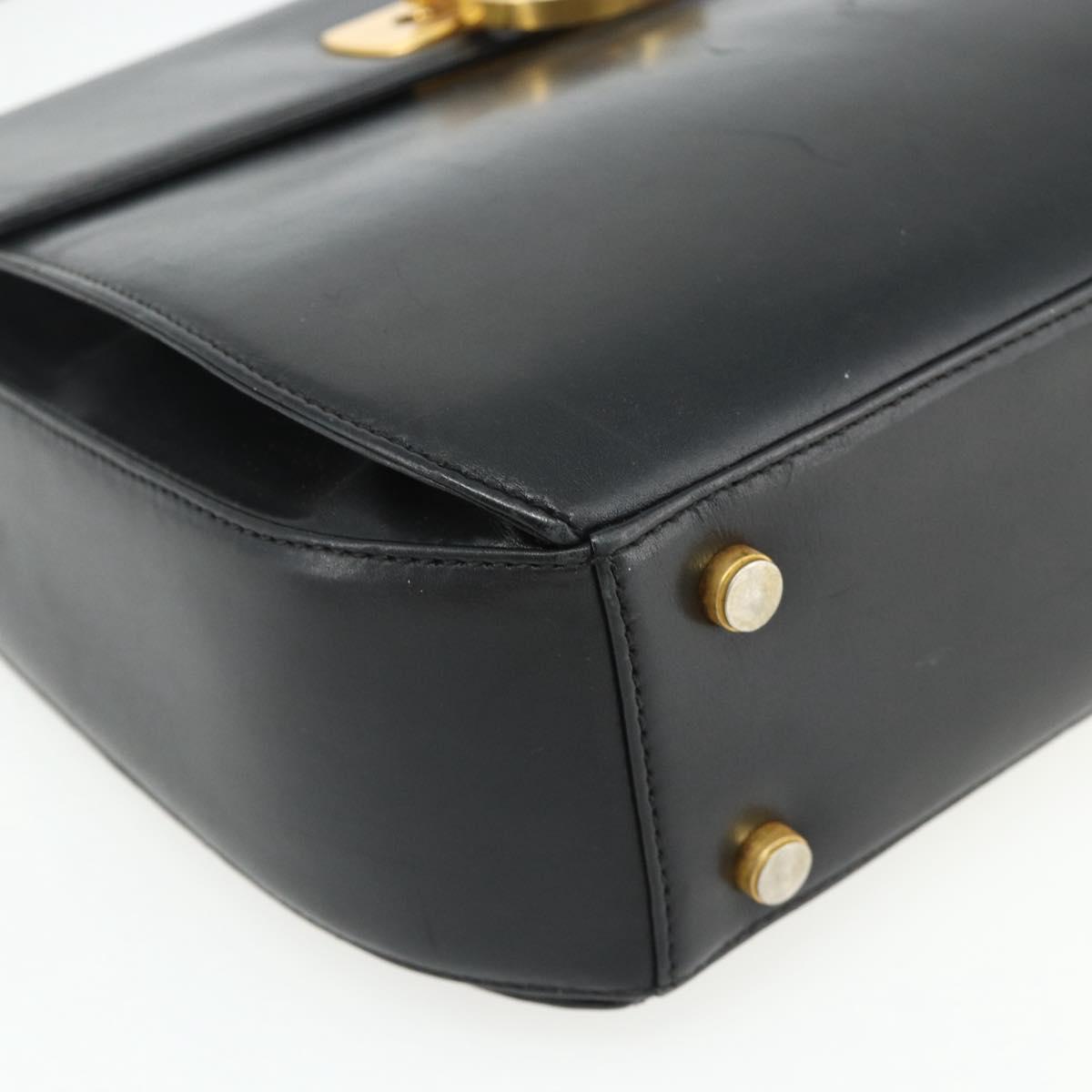 Salvatore Ferragamo Gancini Hand Bag Leather 2way Black Gold Auth ka4209