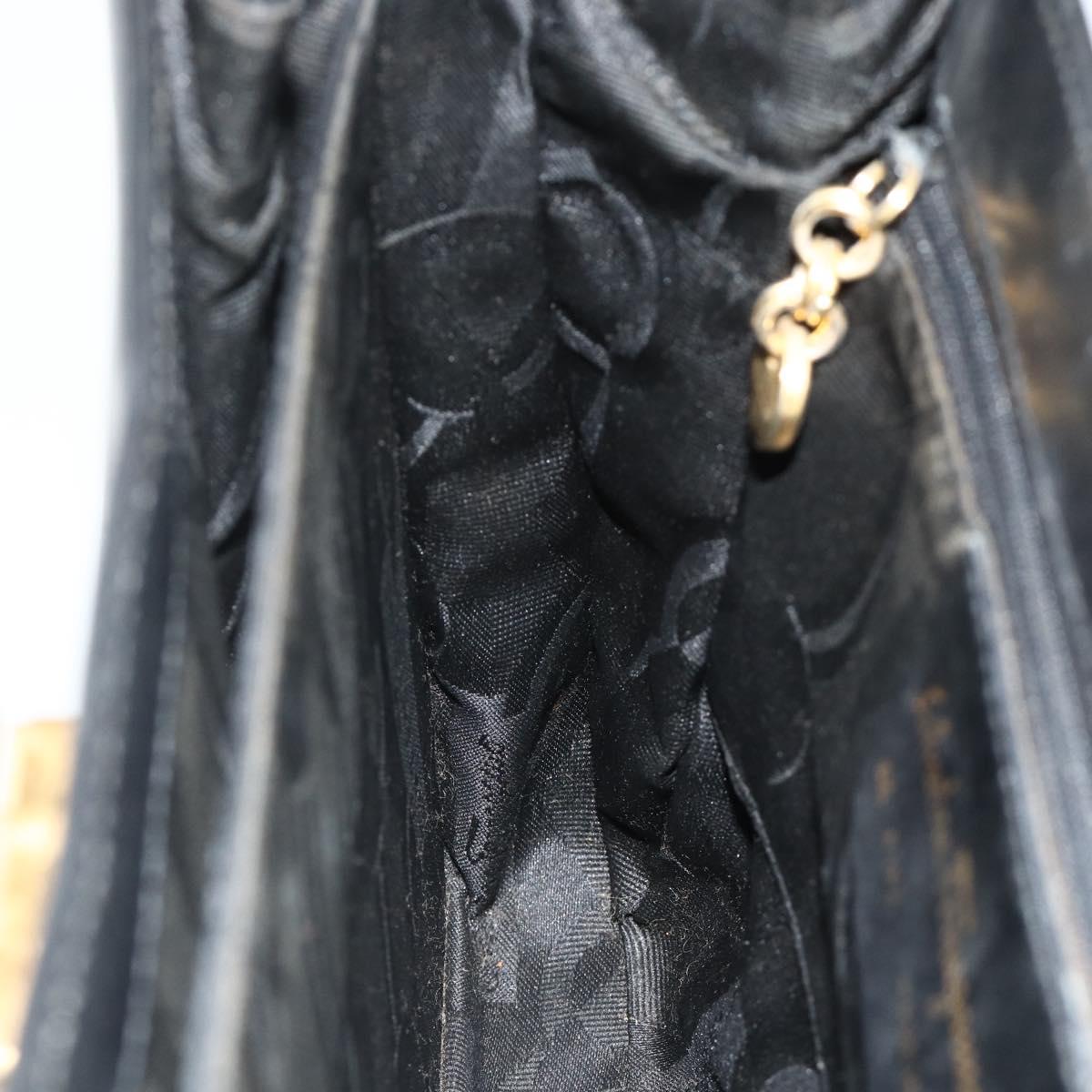 Salvatore Ferragamo Gancini Hand Bag Leather 2way Black Gold Auth ka4209