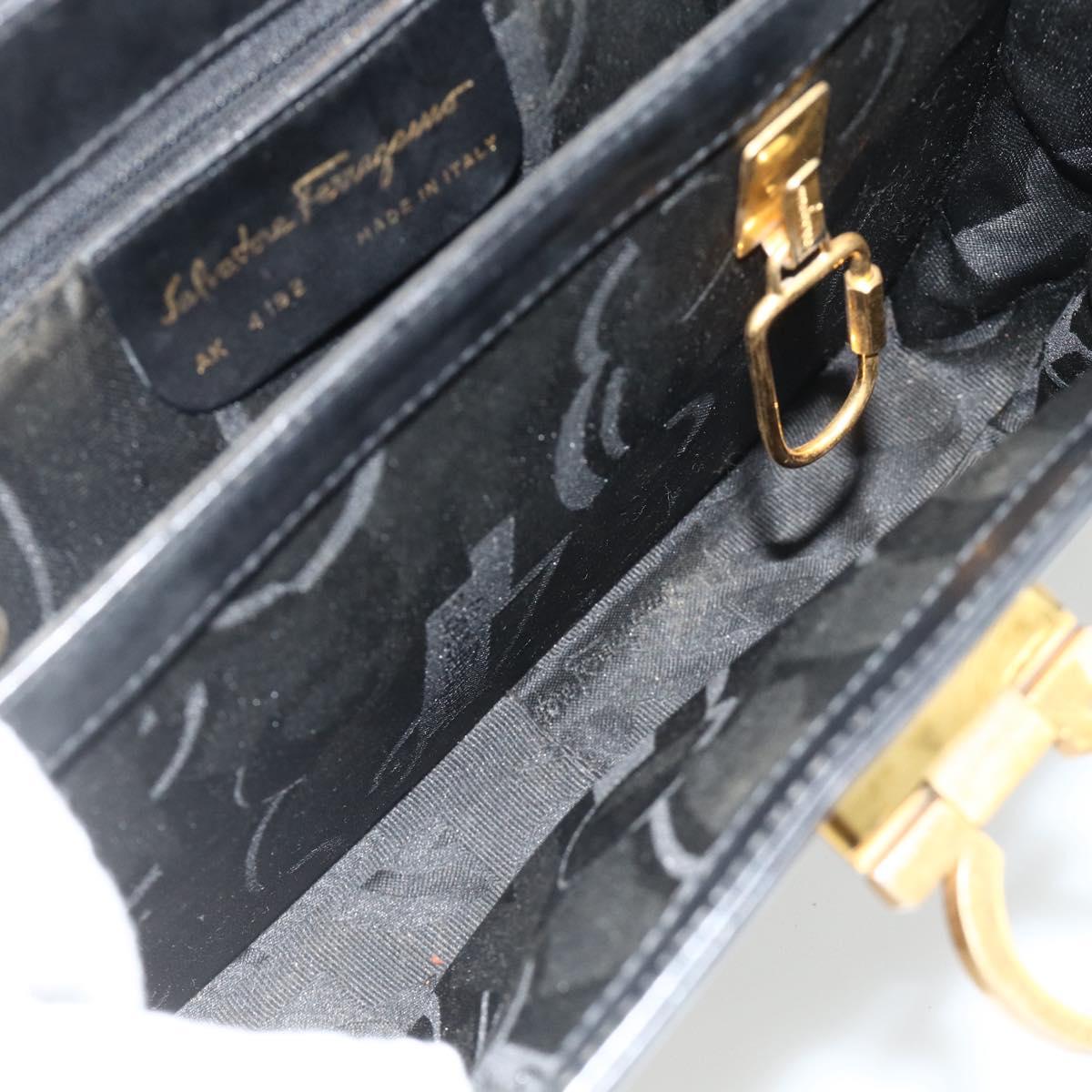 Salvatore Ferragamo Gancini Hand Bag Leather 2way Black Gold Auth ka4209
