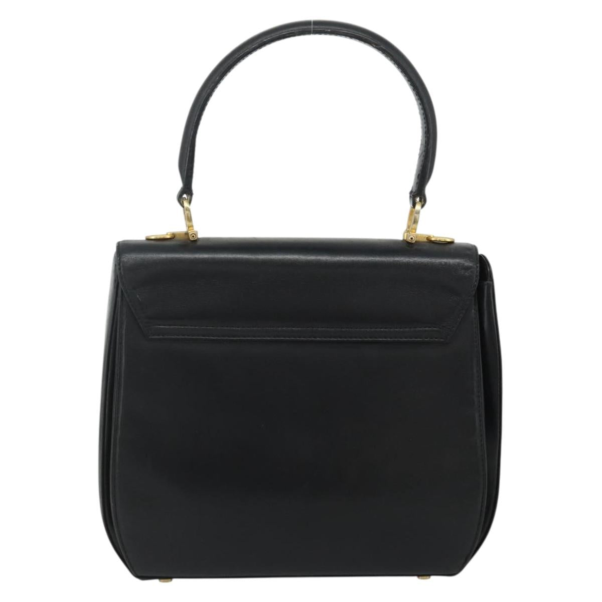 Salvatore Ferragamo Gancini Hand Bag Leather 2way Black Gold Auth ka4209