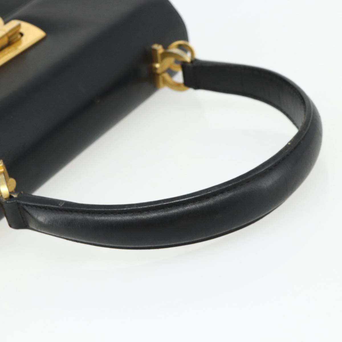Salvatore Ferragamo Gancini Hand Bag Leather 2way Black Gold Auth ka4209