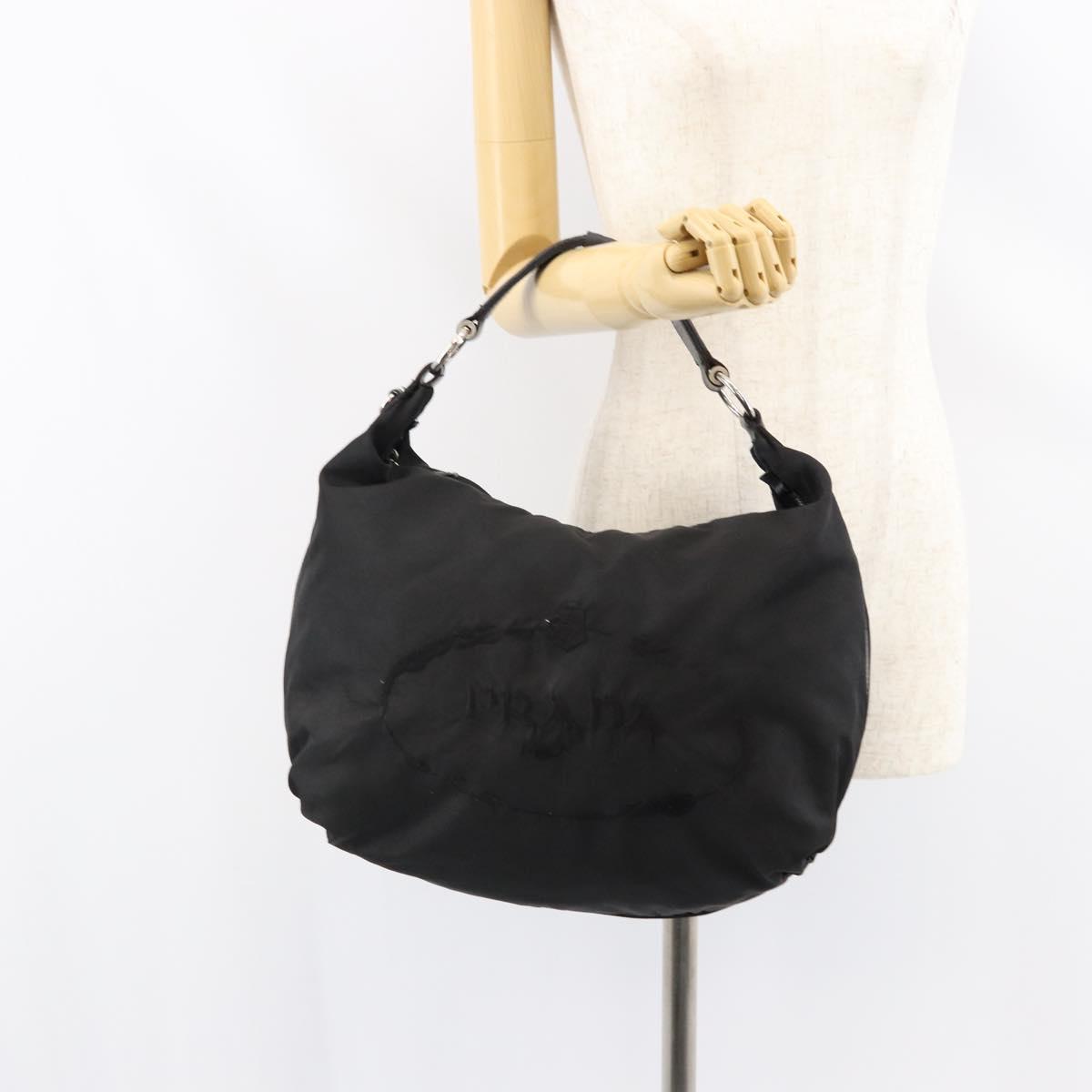 PRADA Shoulder Bag Nylon Black Silver Auth ka421