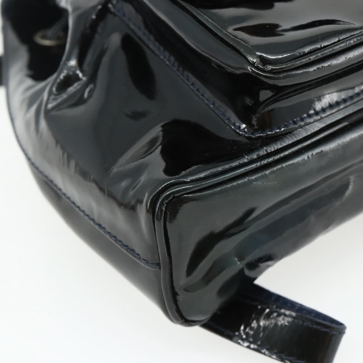 GUCCI Bamboo Backpack Patent leather Navy Silver 005 781 0319 Auth ka4216A