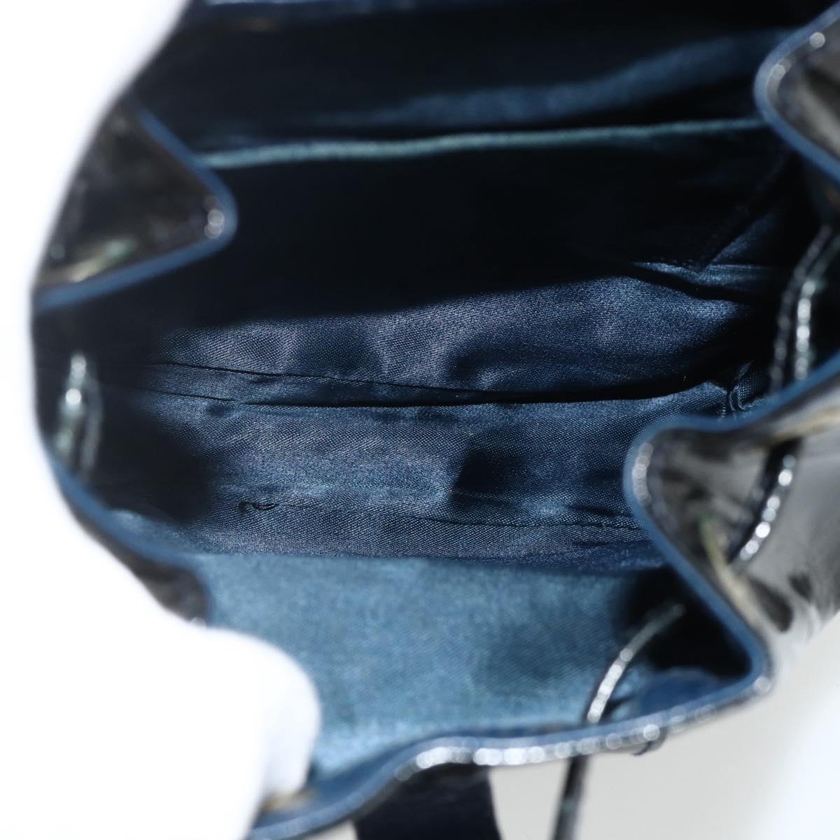 GUCCI Bamboo Backpack Patent leather Navy Silver 005 781 0319 Auth ka4216A